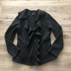 Alexandra Bartlett 100% Boiled Wool Charcoal Ruffled Cardigan
